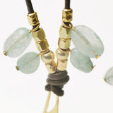 Collar cuero marrón, aguamarinas y coral Aquamarine - KIREI