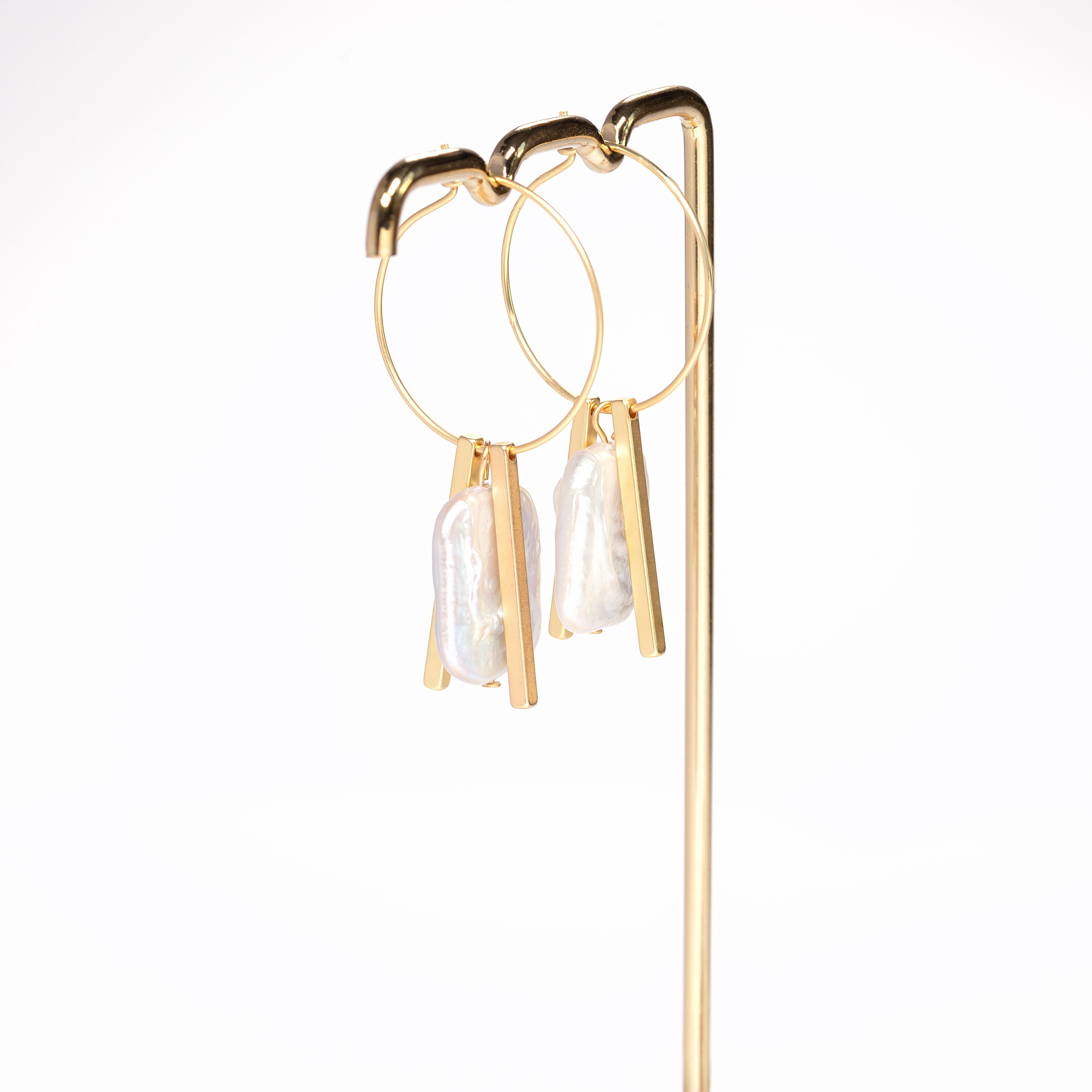 Pendientes aro oro con perla rectangular SQUARE - KIREI
