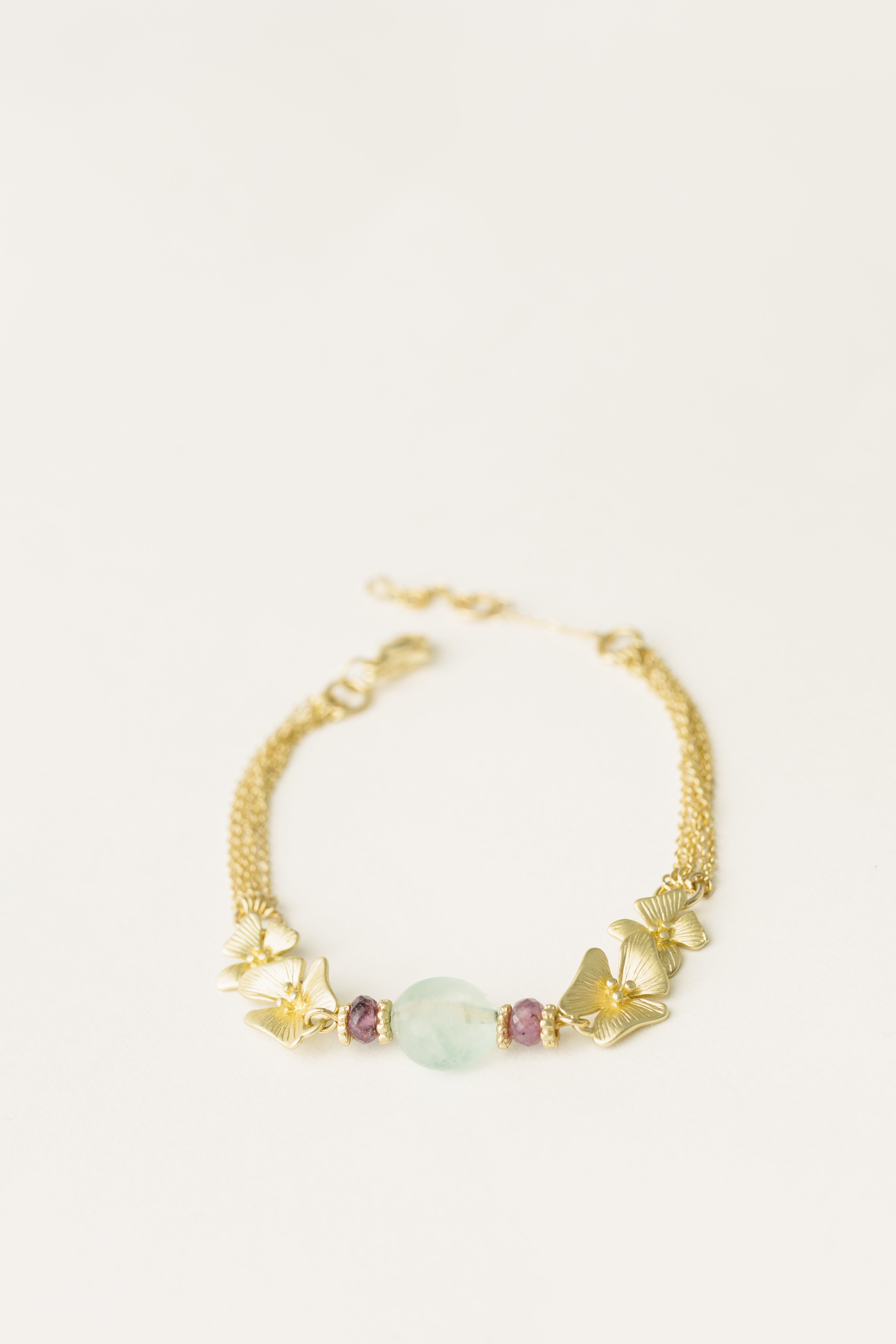 Pulsera oro con flores y gemas PINK - KIREI 