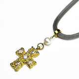 CIPHER | Collier ras du cou en acier avec croix et perle