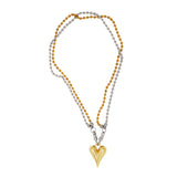 CHROME DEVOTION | Collar con colgante de corazón en acero y cadena doble