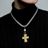 CIPHER | Collier ras du cou en acier avec croix et perle