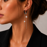VECTOR EARRINGS – Aros Negros con Perlas y Cadenas
