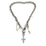 DIVINE DISORDER | Collar con cruz de circonitas y perlas bicolor