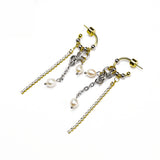 ELECTRIC oro | Pendientes largos de acero con perlas y cadenas