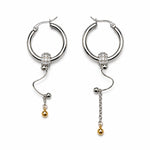 Pendientes asimétricos BEND STEEL de aro de acero con circonitas y cadenas – Kirei Jewellery