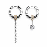 FROST Acier inoxydable | Boucles d'oreilles créoles asymétriques avec chaîne et zircone