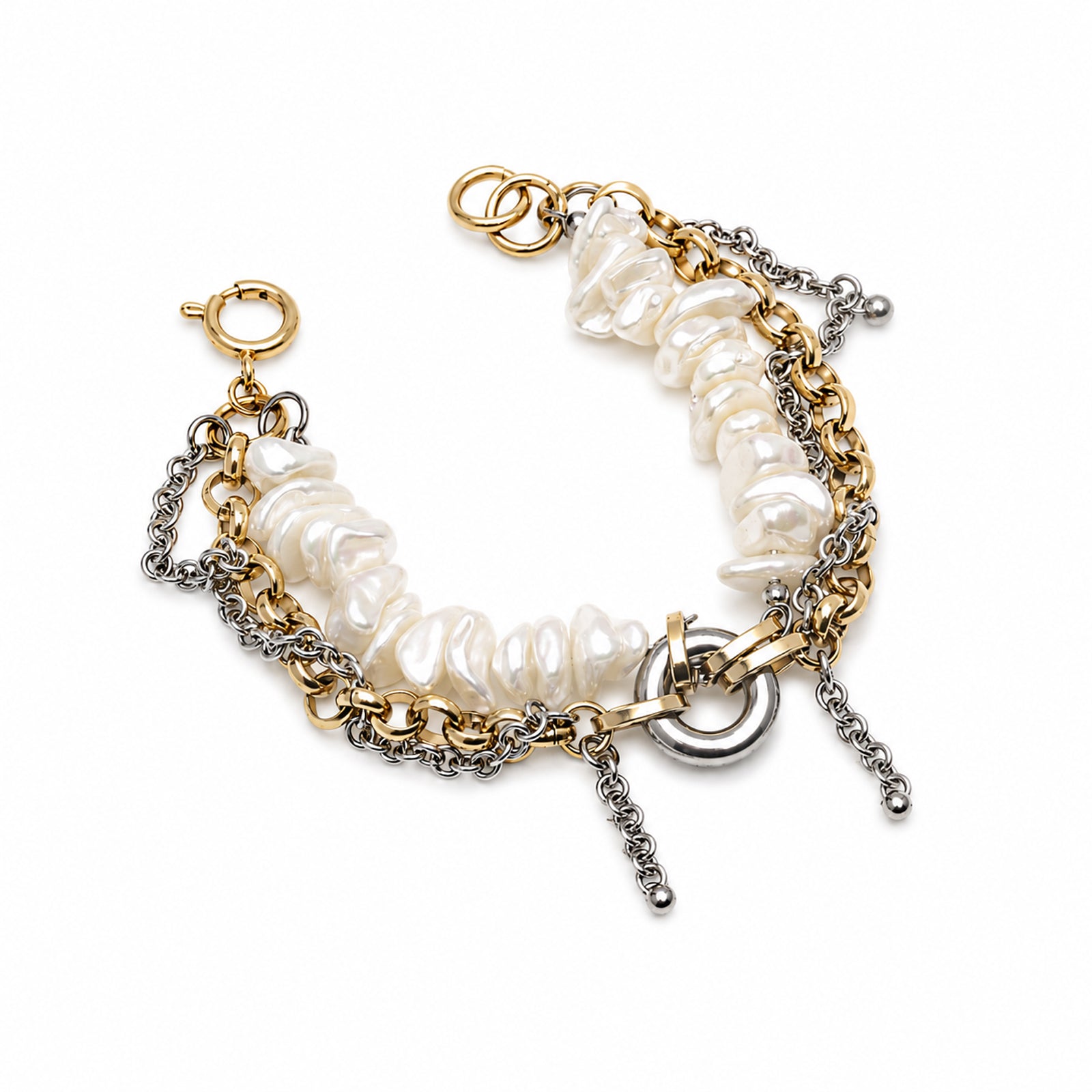 Pulsera HYBRID bicolor con cadenas y perlas shell – Kirei Jewellery