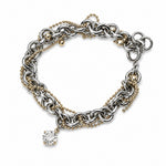Pulsera OVERLAY STEEL de acero con detalles dorados y charm de circonita – Kirei Jewellery