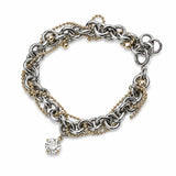 Pulsera OVERLAY STEEL de acero con detalles dorados y charm de circonita – Kirei Jewellery