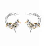 Pendientes NODE STEEL bicolor de acero con anillas y circonitas – Kirei Jewellery