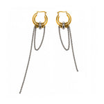 Pendientes asimétricos OFFSET dorados con cadenas largas de acero – Kirei Jewellery