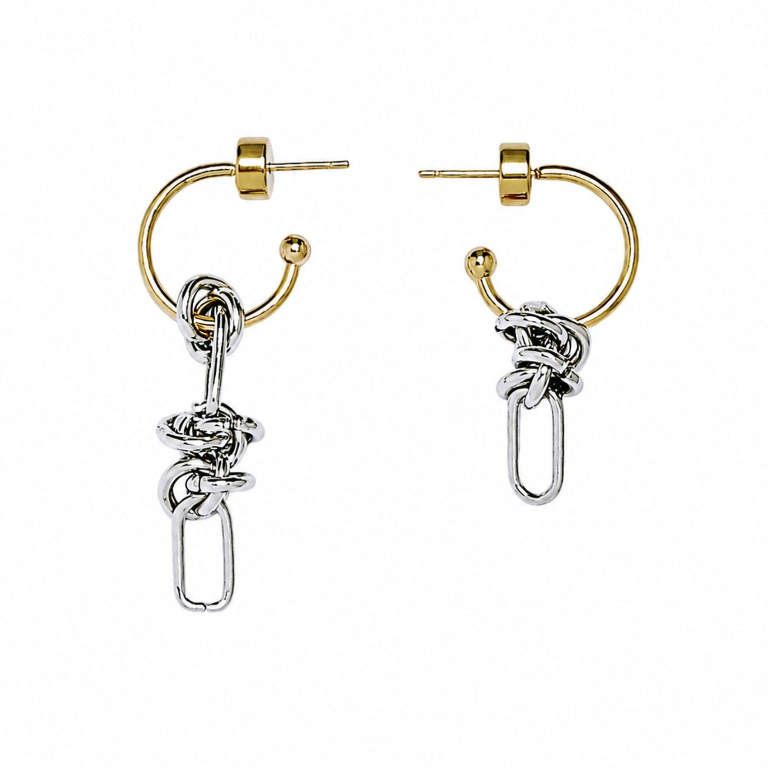 AXIS GOLD pendientes de aro asimétricos con eslabones de acero – Kirei Jewellery
