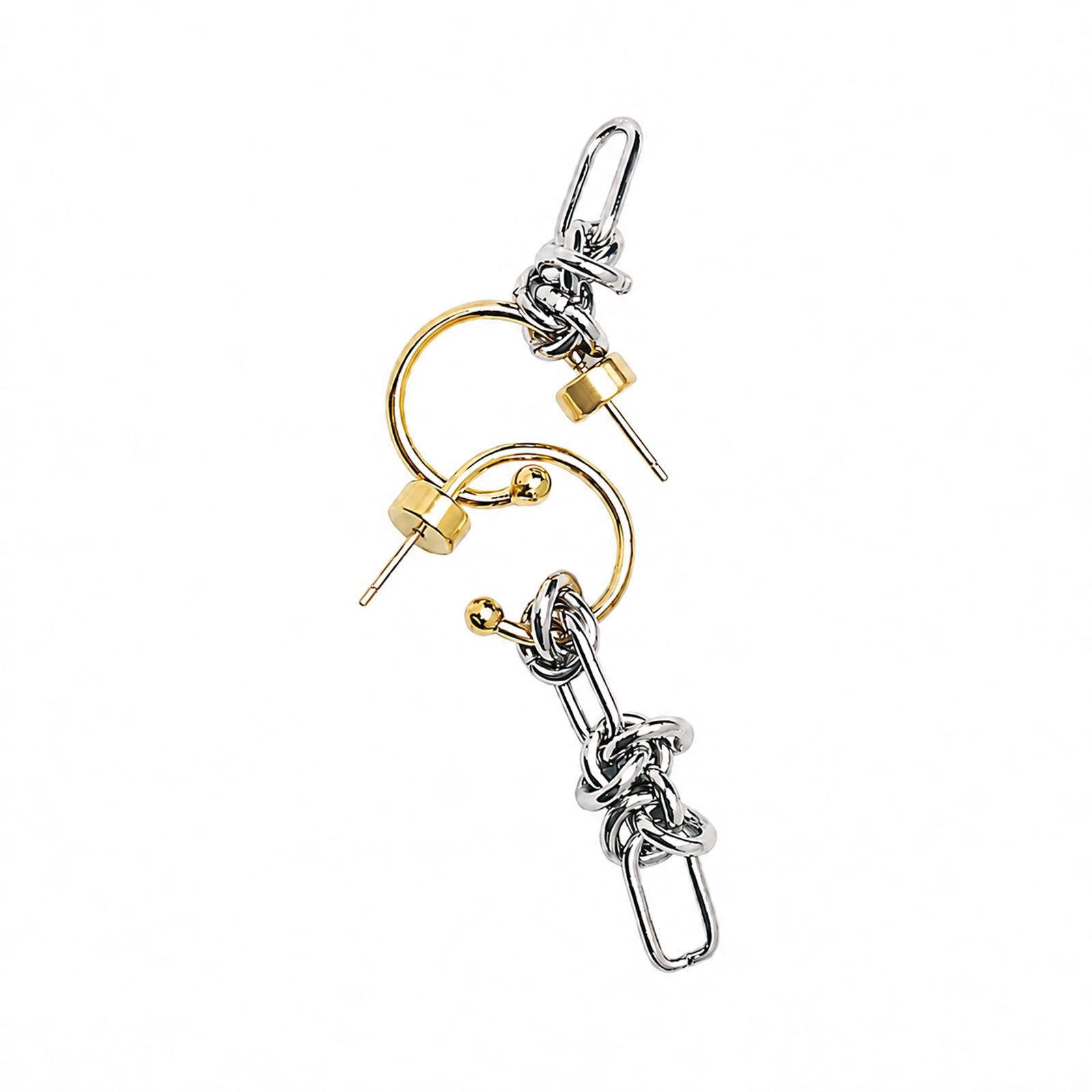 AXIS GOLD pendientes de aro asimétricos con eslabones de acero – Kirei Jewellery