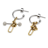 Pendientes asimétricos AXIS STEEL de acero, dorado y circonitas – Kirei Jewellery