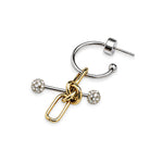 Pendientes asimétricos AXIS STEEL de acero, dorado y circonitas – Kirei Jewellery