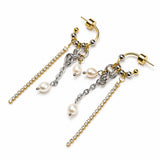 ELECTRIC or | Boucles d'oreilles pendantes en acier avec perles et chaînes