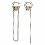 Pendientes asimétricos STREAM de acero con circonitas y cadena de strass – Kirei Jewellery