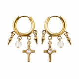 ICONIC | Boucles d'oreilles dorées avec croix et cristaux